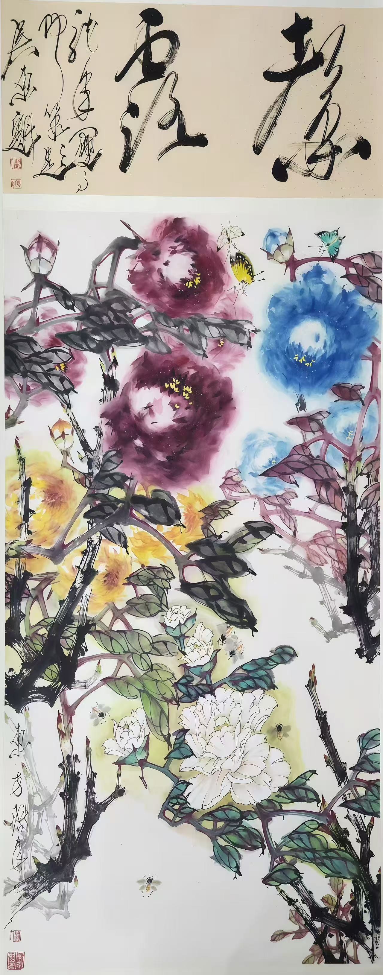 吴东魁先生的这幅《牡丹图》展现了当代大写意花鸟画的雄浑气魄与时代精神